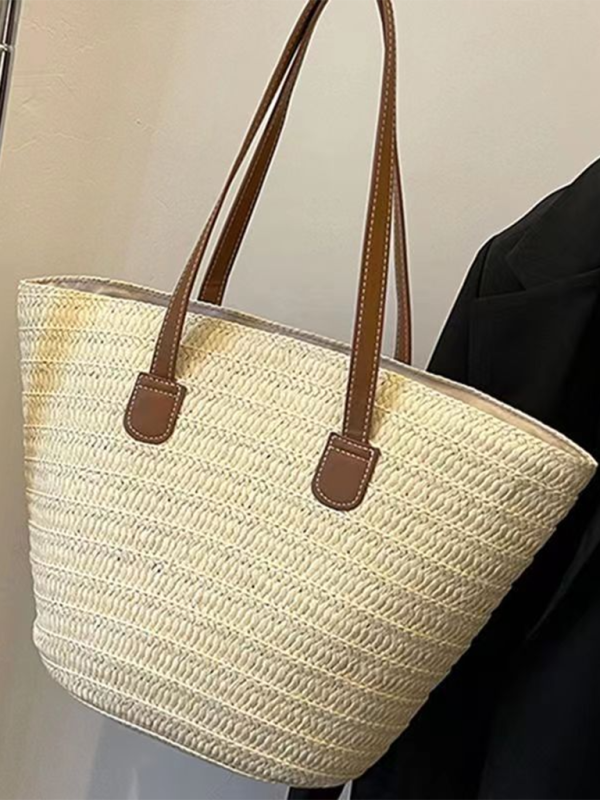 Single shoulder messenger woven bag women's new large capacity holiday beach bag commuter tote bag-chiquechics