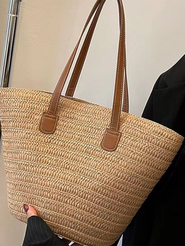 Single shoulder messenger woven bag women's new large capacity holiday beach bag commuter tote bag-chiquechics