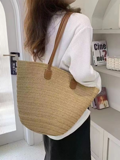Single shoulder messenger woven bag women's new large capacity holiday beach bag commuter tote bag-chiquechics