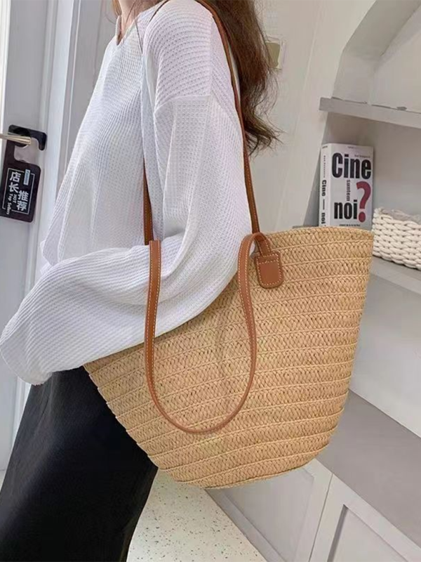 Single shoulder messenger woven bag women's new large capacity holiday beach bag commuter tote bag-chiquechics