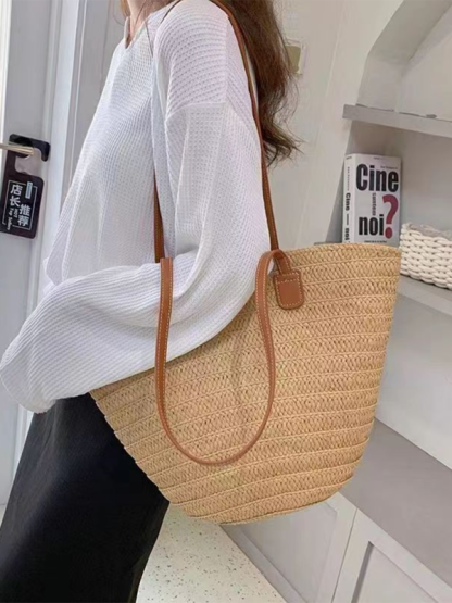 Single shoulder messenger woven bag women's new large capacity holiday beach bag commuter tote bag-chiquechics
