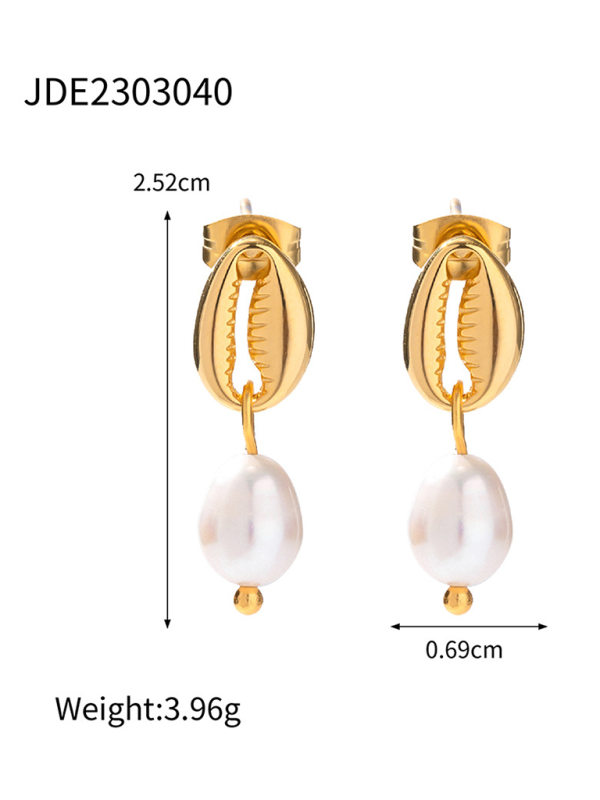 New beach style ocean element shell pearl earrings-chiquechics