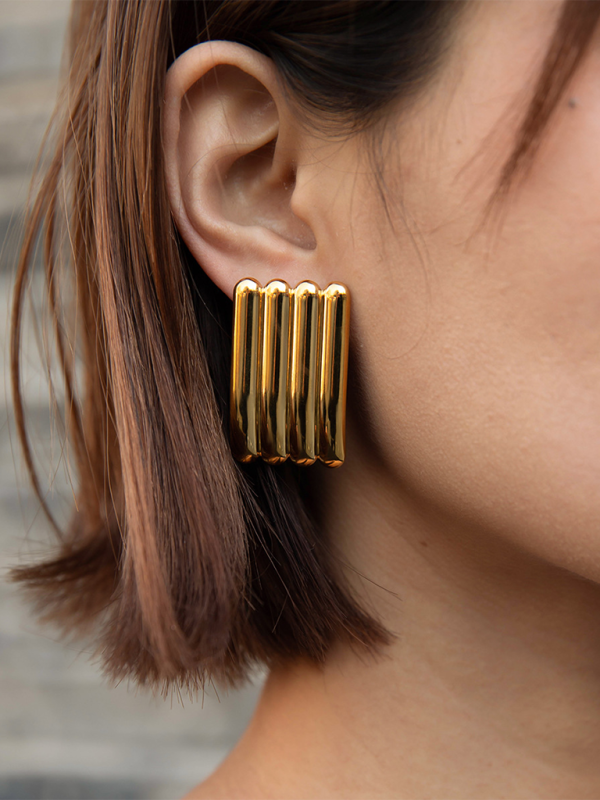 New versatile simple gold striped earrings-chiquechics