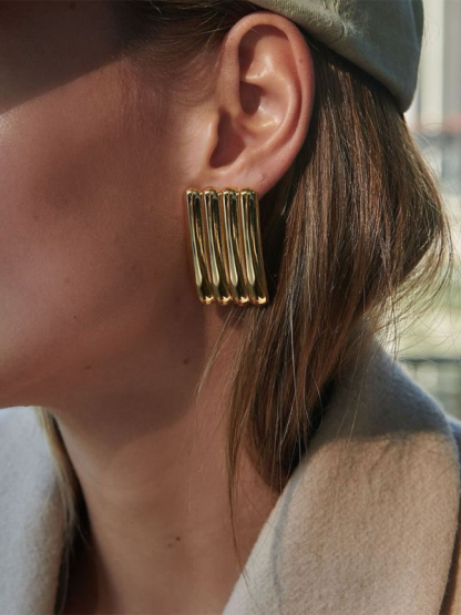 New versatile simple gold striped earrings-chiquechics
