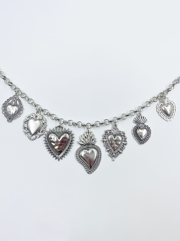 Multiple Sacred Heart Pendant Necklace Silver Chain Personalized Design Female Jewelry-chiquechics