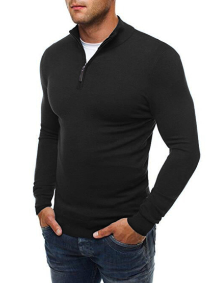 Zipper Turtleneck Fashion Casual Solid Color Slim Turtleneck Knitted Sweater-chiquechics