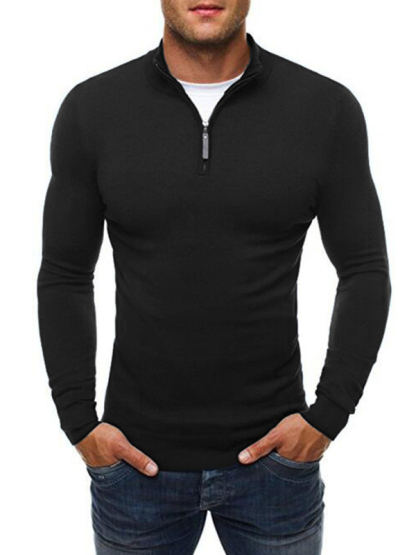 Zipper Turtleneck Fashion Casual Solid Color Slim Turtleneck Knitted Sweater-chiquechics