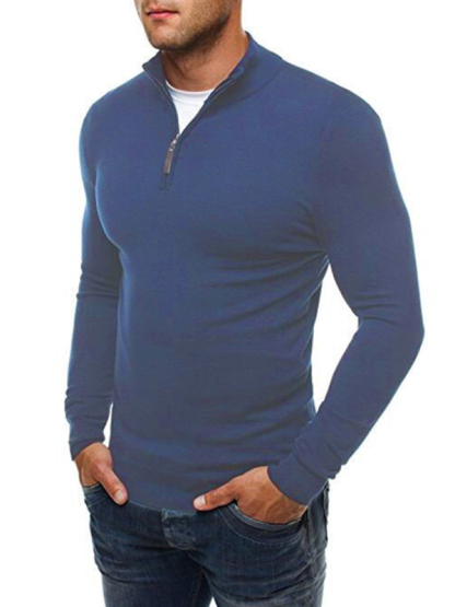 Zipper Turtleneck Fashion Casual Solid Color Slim Turtleneck Knitted Sweater-chiquechics