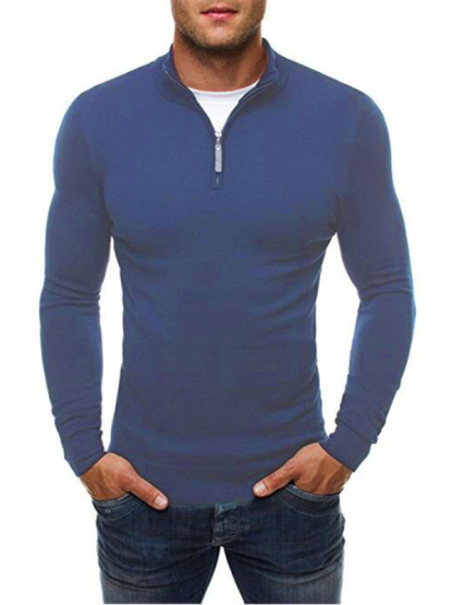 Zipper Turtleneck Fashion Casual Solid Color Slim Turtleneck Knitted Sweater-chiquechics