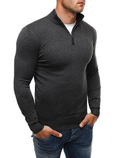 Zipper Turtleneck Fashion Casual Solid Color Slim Turtleneck Knitted Sweater-chiquechics