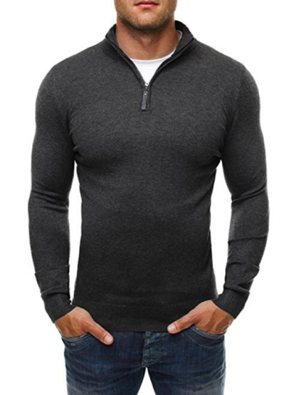 Zipper Turtleneck Fashion Casual Solid Color Slim Turtleneck Knitted Sweater-chiquechics