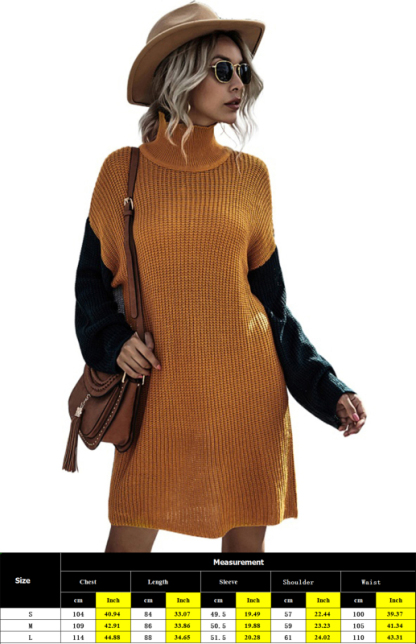 Ladies Pullover Contrast Color Stitching Sweater Dress-chiquechics