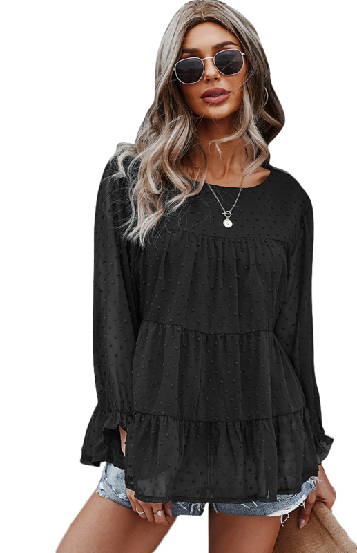 Ladies Casual Round Neck Casual Jacquard Top-chiquechics