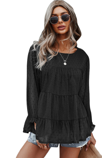 Ladies Casual Round Neck Casual Jacquard Top-chiquechics