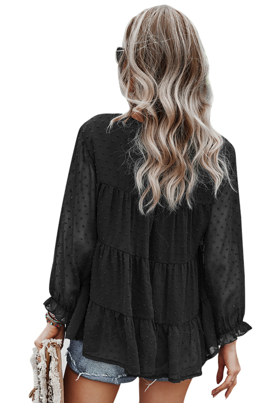 Ladies Casual Round Neck Casual Jacquard Top-chiquechics