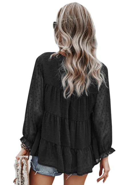 Ladies Casual Round Neck Casual Jacquard Top-chiquechics