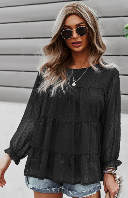 Ladies Casual Round Neck Casual Jacquard Top-chiquechics