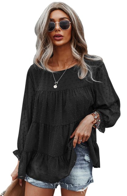 Ladies Casual Round Neck Casual Jacquard Top-chiquechics
