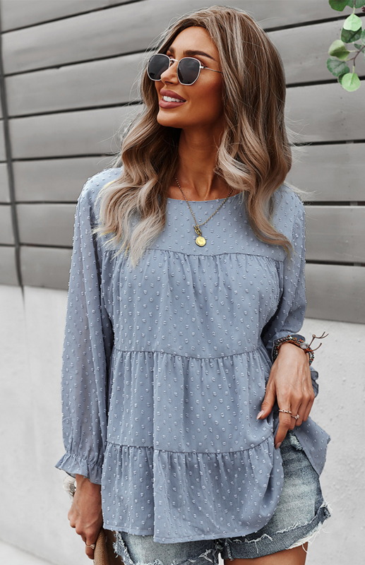 Ladies Casual Round Neck Casual Jacquard Top-chiquechics