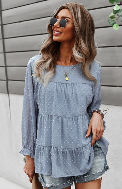 Ladies Casual Round Neck Casual Jacquard Top-chiquechics