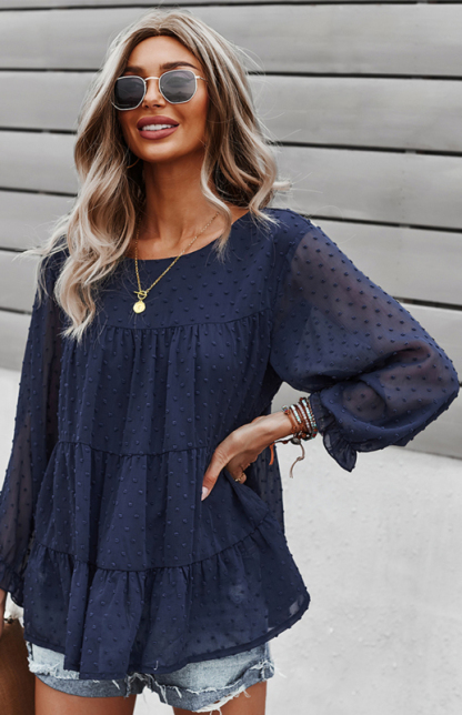 Ladies Casual Round Neck Casual Jacquard Top-chiquechics