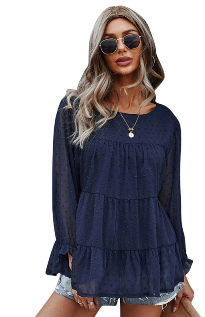 Ladies Casual Round Neck Casual Jacquard Top-chiquechics