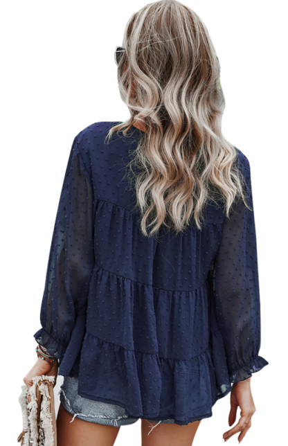 Ladies Casual Round Neck Casual Jacquard Top-chiquechics