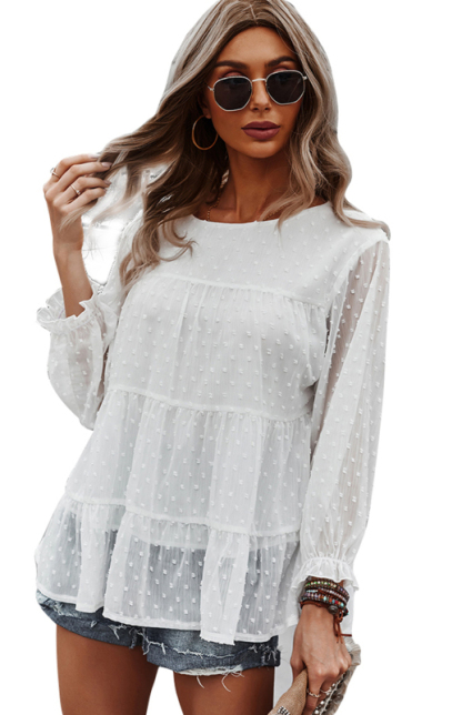 Ladies Casual Round Neck Casual Jacquard Top-chiquechics