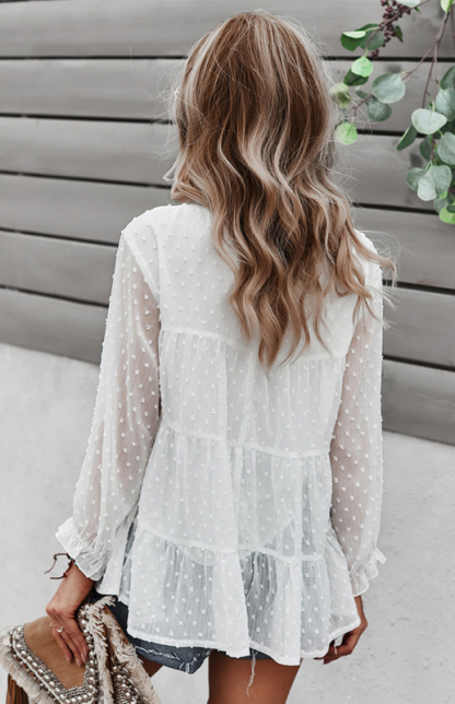 Ladies Casual Round Neck Casual Jacquard Top-chiquechics