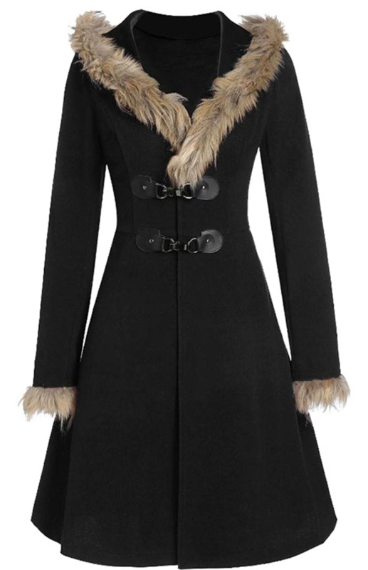 Solid-Colored Fur, Long-Sleeved Alloy Buckles, Duffel Coat-chiquechics