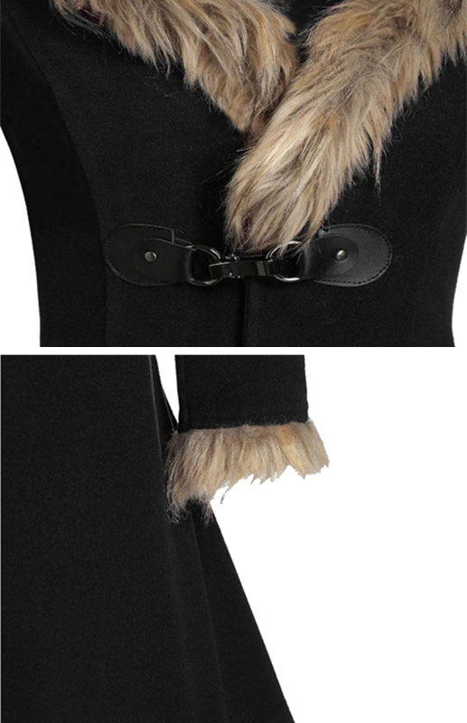 Solid-Colored Fur, Long-Sleeved Alloy Buckles, Duffel Coat-chiquechics