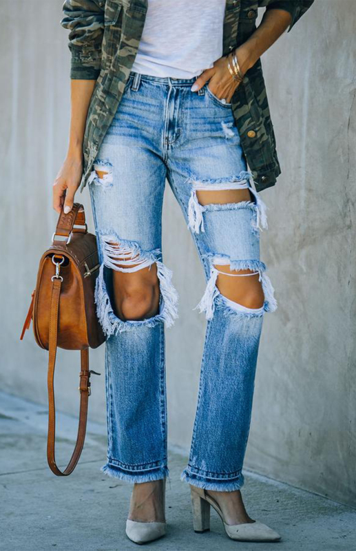Women's Character Ripped Ripped Beggar Jeans-chiquechics