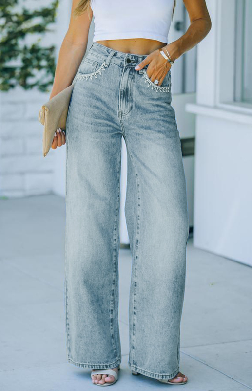 Women's Petal Pocket Temperament Loose Wash Jeans-chiquechics