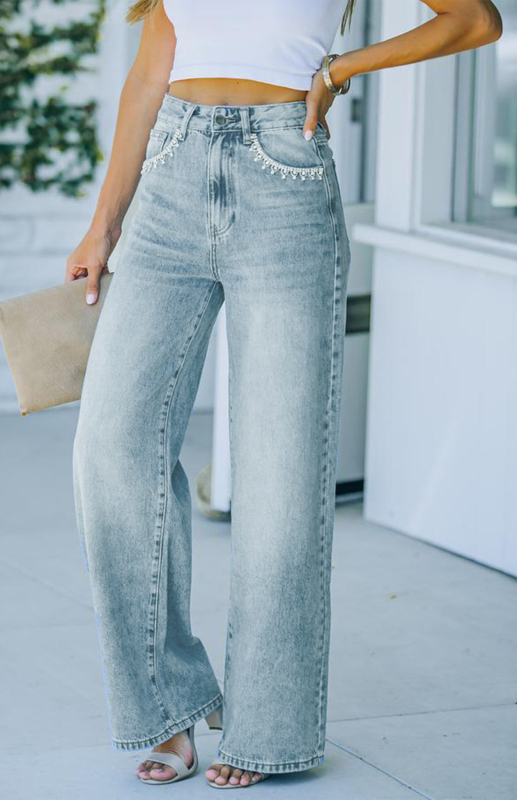 Women's Petal Pocket Temperament Loose Wash Jeans-chiquechics