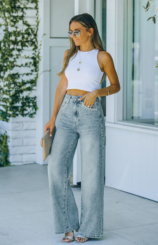 Women's Petal Pocket Temperament Loose Wash Jeans-chiquechics