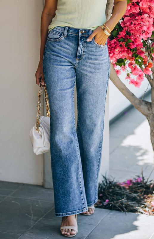 Women's Skinny Straight Tube Washed Mid-Waist Jeans-chiquechics