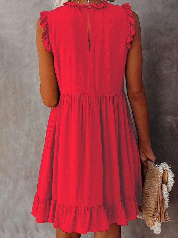 Women's Solid Color Ruffled Waist Dress-chiquechics