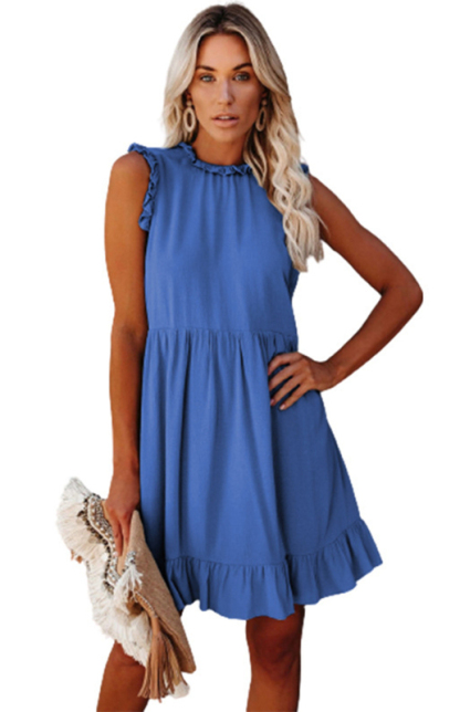 Women's Solid Color Ruffled Waist Dress-chiquechics