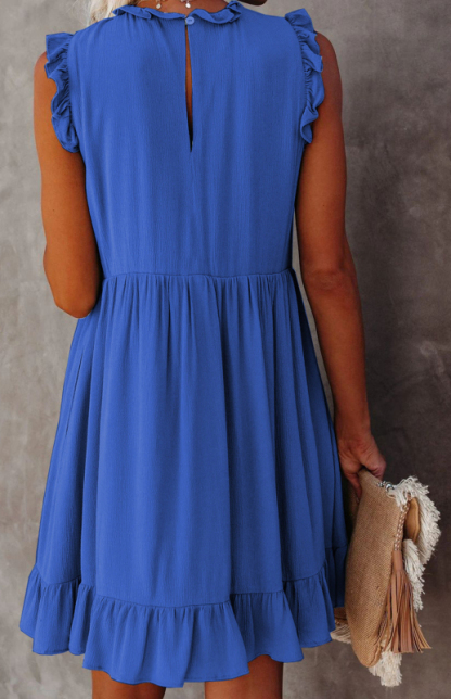 Women's Solid Color Ruffled Waist Dress-chiquechics