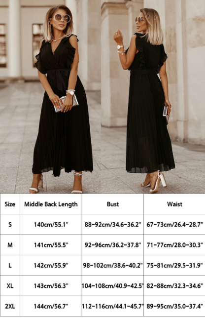 Slim Fit Sexy Lotus Leaf Sleeve Chiffon Pleated Skirt Solid Color Dress-chiquechics