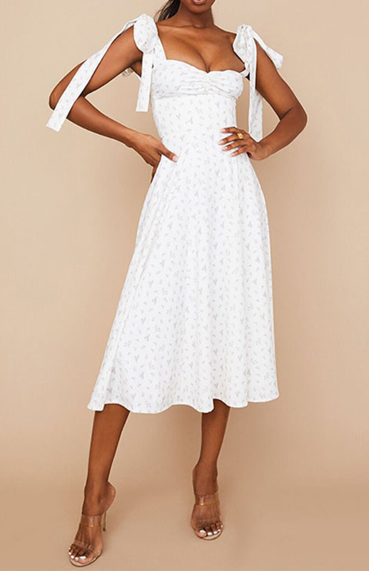 Sling Sexy Floral Slit Lace-up Dress-chiquechics