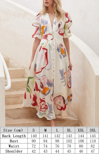 V-neck Slim Fit Chiffon Print Maxi Beach Dress-chiquechics