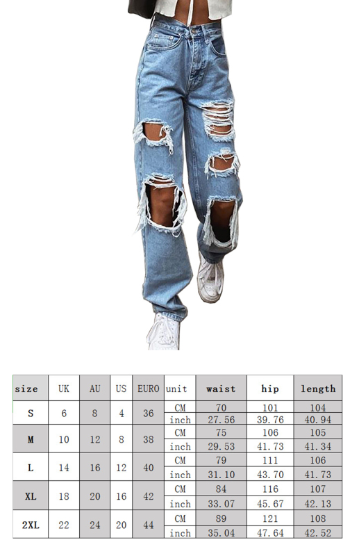 Ladies Ripped Wash Style Denim Trousers-chiquechics
