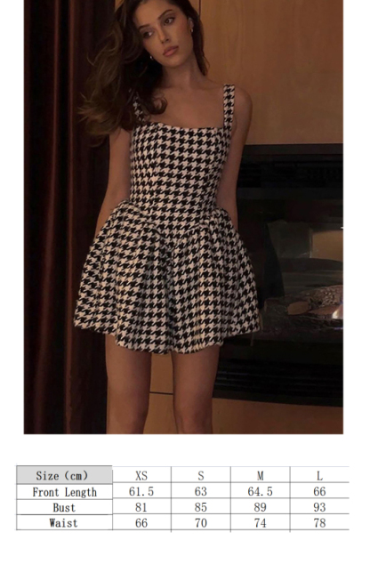 Sling Word Neck Sexy Backless Houndstooth Temperament Slim Dress-chiquechics