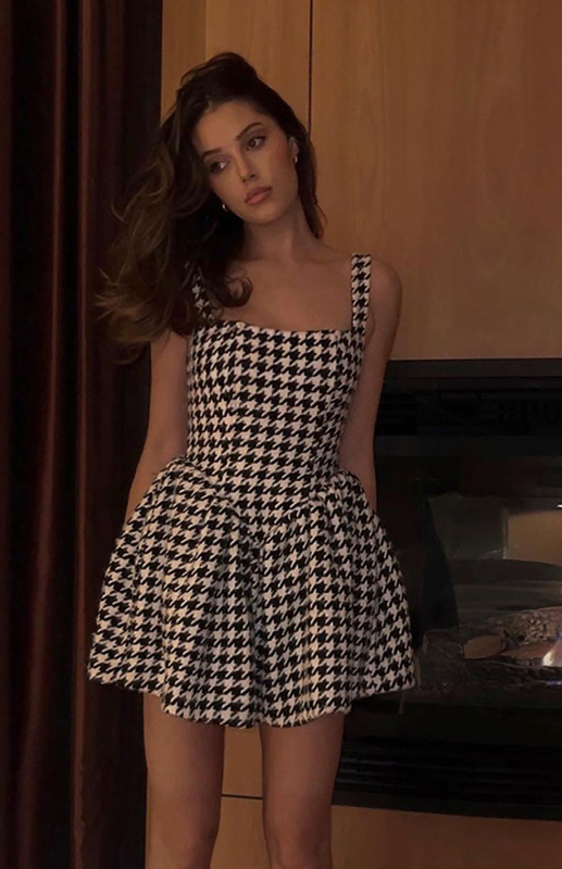 Sling Word Neck Sexy Backless Houndstooth Temperament Slim Dress-chiquechics