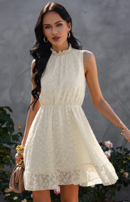 Ladies Spring Summer Fashion Chiffon Lace Jacquard Dress-chiquechics