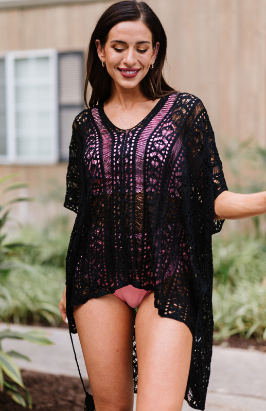 Crochet Knitted Tassel Tie Kimono Beachwear-chiquechics
