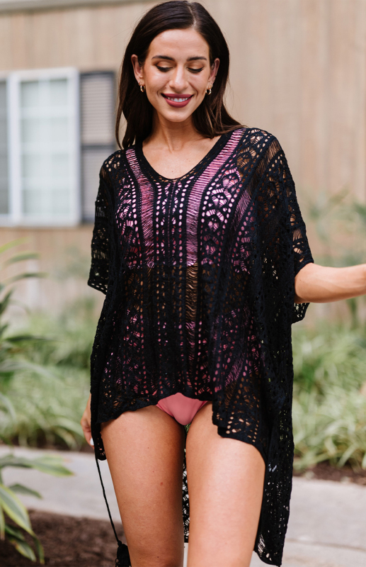 Crochet Knitted Tassel Tie Kimono Beachwear-chiquechics