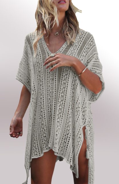 Crochet Knitted Tassel Tie Kimono Beachwear-chiquechics