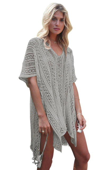Crochet Knitted Tassel Tie Kimono Beachwear-chiquechics